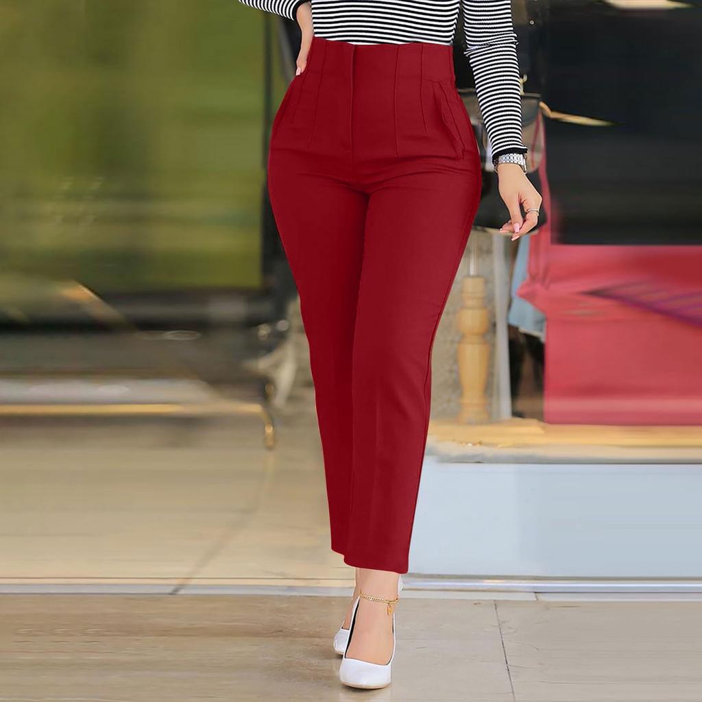 Fashion Color Women Breathable Long Pants Loose Casual Wide Leg Pockets High Waist Cropped Work Pants