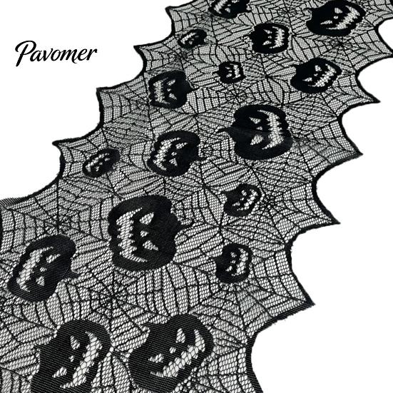 Halloween Centerpiece Runner Table Runner, 70 X 15 Inch Black Lace Spider Web Dark Spooky Gothic Pumpkin Dinner Decoration for Kitchen Decor,