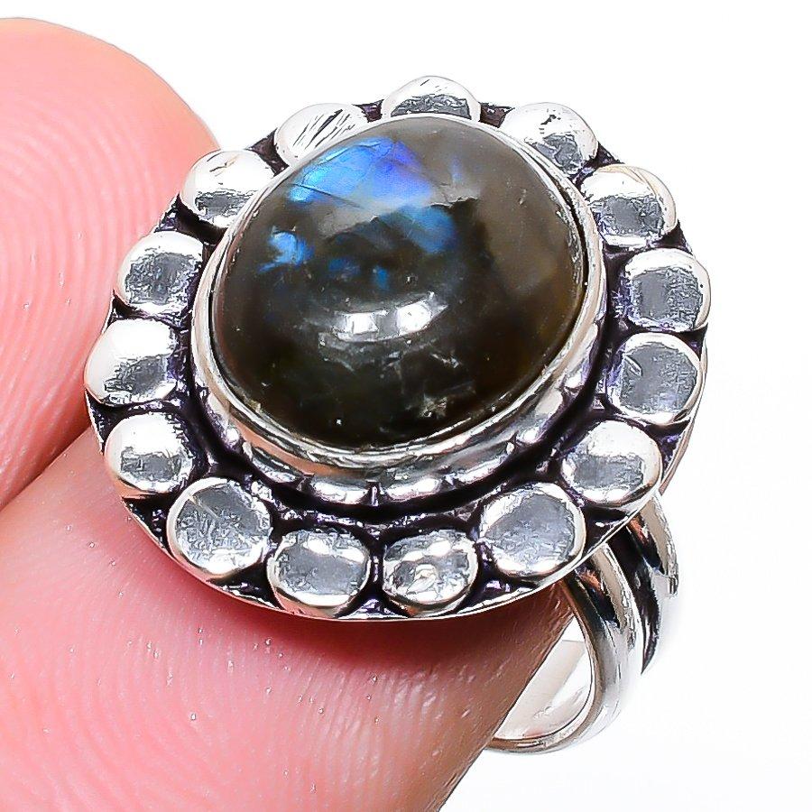 Labradorite Gemstone Handmade 925 Sterling Silver Jewelry Ring Size 5.5