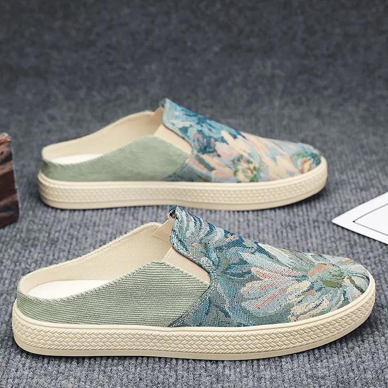 Fashion Slides Eva Rubber Male Slipper Mules Canvas Men's Shoe Half Low Price Mascullino High Quality Fashion 2025 Original Y2k Style