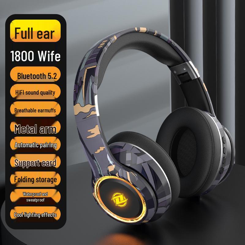 Trendy Bluetooth 5.2 Over-Ear Headphones with LED Lights and Foldable Design