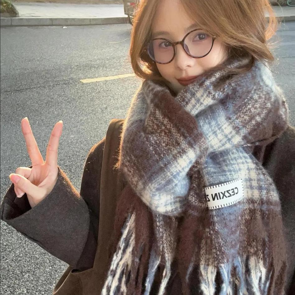 Korean Imitation Cashmere Plaid Scarf for Women - Thick, Warm, Versatile Autumn/Winter Fashion
