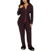 Un Set da Casa a Due Pezzi per Donna Autunnale e Invernale con Revers con Stampa Ciliegie, Camicie a Maniche Lunghe e Pantaloni Lunghi