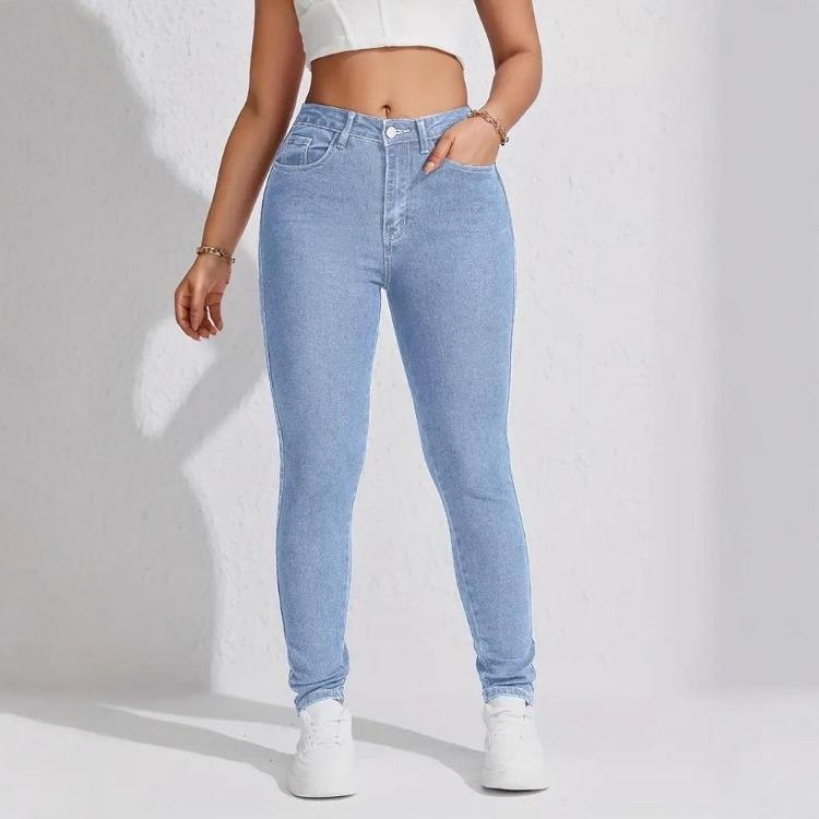 Women Skinny Jeans High Waist Stretch Denim Pencil Pants Hip Lifting Slim Fit Solid Color Trousers Full Length Ladies