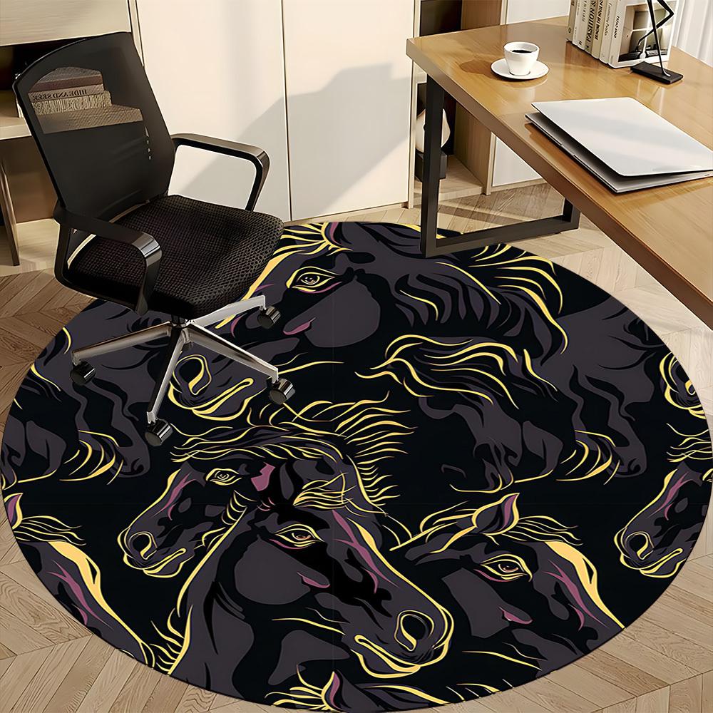 1PCHorse Pattern Office Round Area Rug,  Mat Suitable For Office, Under Office Chairs Bedroom Living Room Home Decor, Room Deco