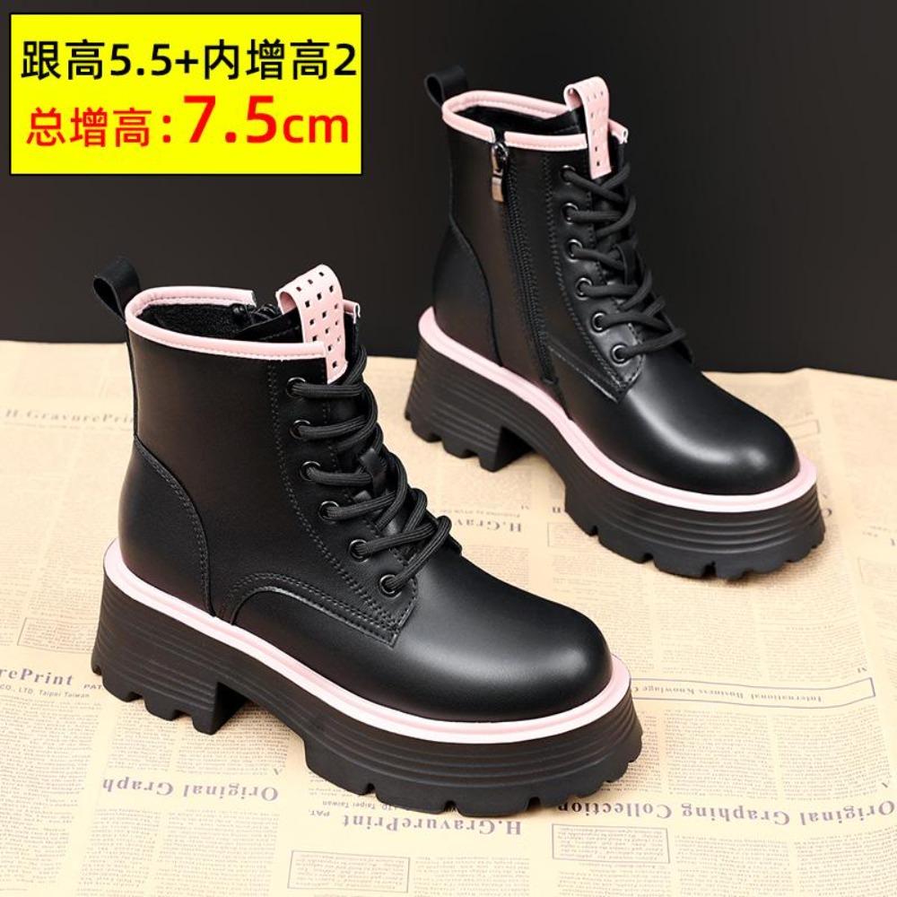 Women Shoes Boots Ankle  New Autumn British Wind Genuine Leather Thick With Fur Ladies Short Boots Motorcycle Heels Boots