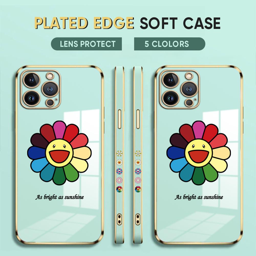 Módní populární pouzdro na telefon Sun Flower Plating pro iPhone 11 13 15 Samsung Galaxy A52 Xiaomi Redmi 12C Note 10 Pro Oneplus měkké obaly na smartphone