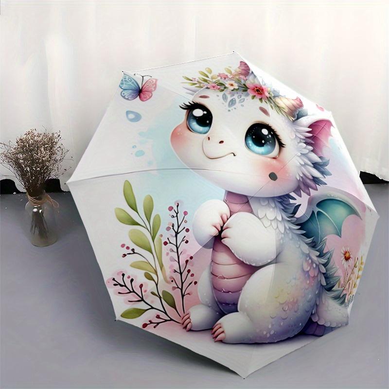 1pc Adorable White Dragon Automatic Folding Umbrella - 3 Folding Design, Vivid Cartoon Pattern, Suitable for Outdoor Activities, A Gift for Fans In Al