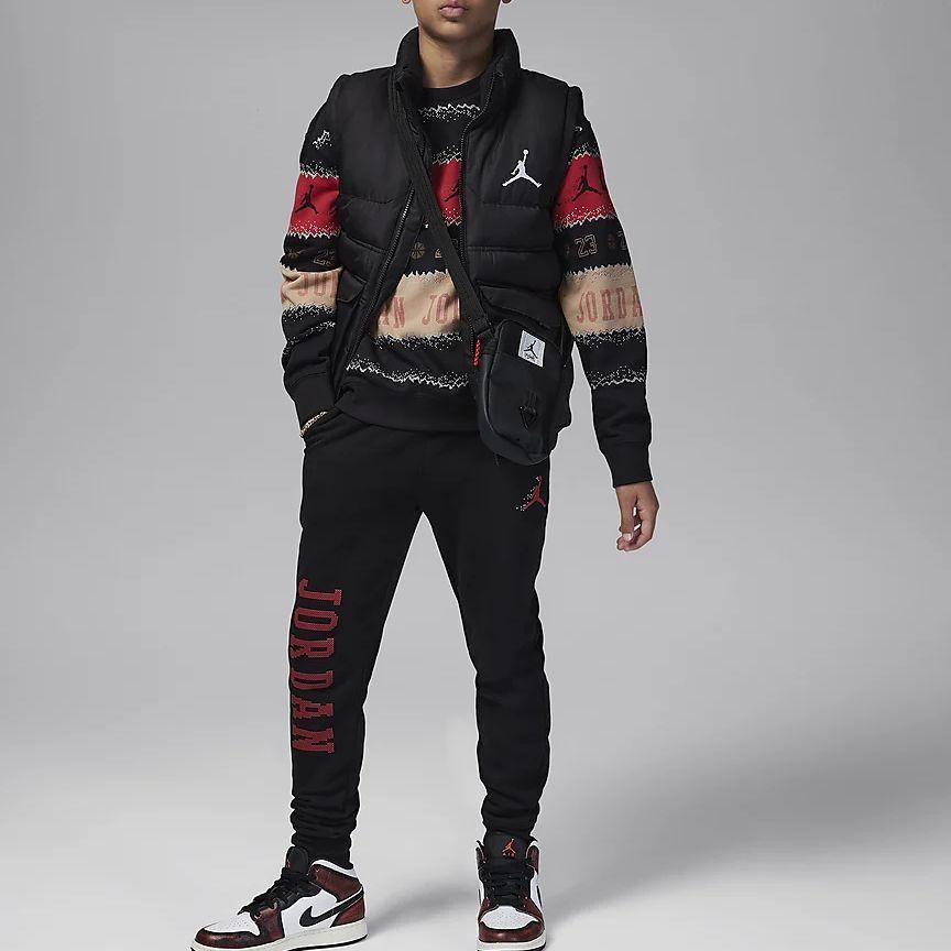 Jordan Kids Casual Pants with Alphabet Print and Drawstring Cuffs Kids Bottoms Black FV5650-010