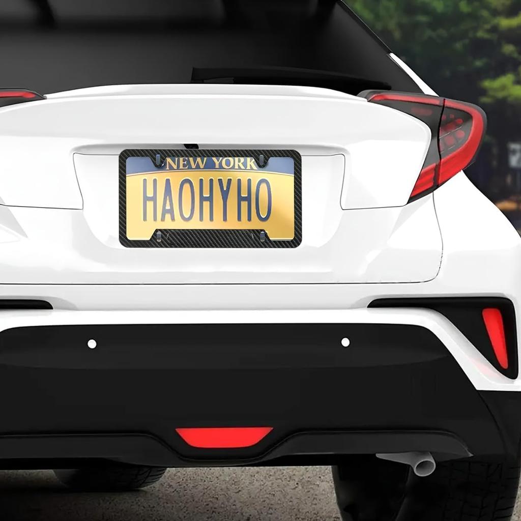 2PCS Carbon Fiber Car License Plate Frame, 6 * 12 Inches Aluminum Alloy Automotive License Tag Holder, Vehicle Front Rear Plate Cover Holder Bracket