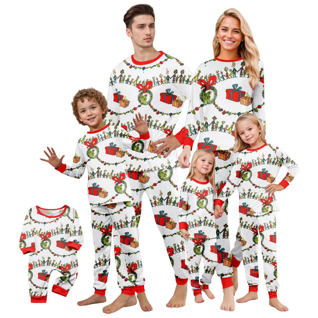 Christmas Print Cute Family Set Pajamas, Home Clothes, Family Set Long Sleeve Top Pants Set