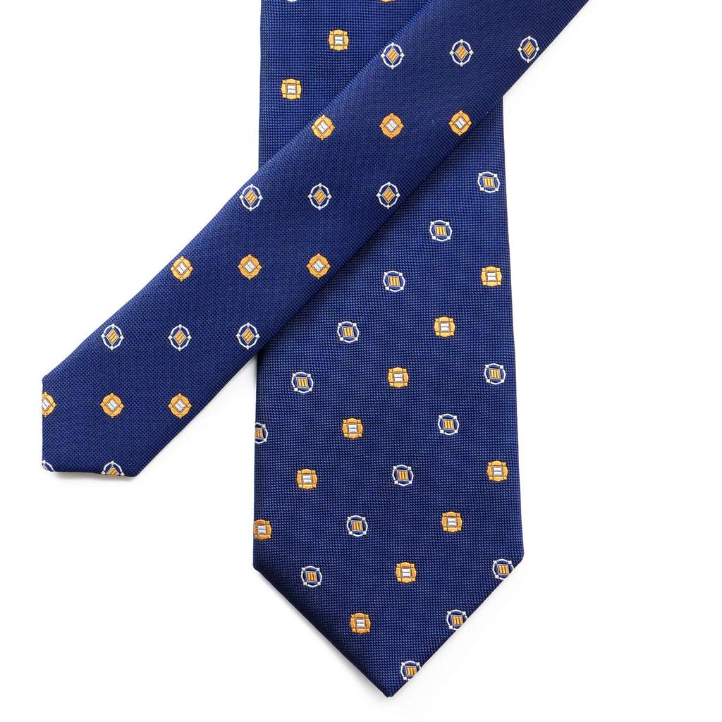 Brand Made In Jacquard Small Pattern [Michiko London] Necktie, Japan, 100% Silk, Weave, (Pattern D Navy)