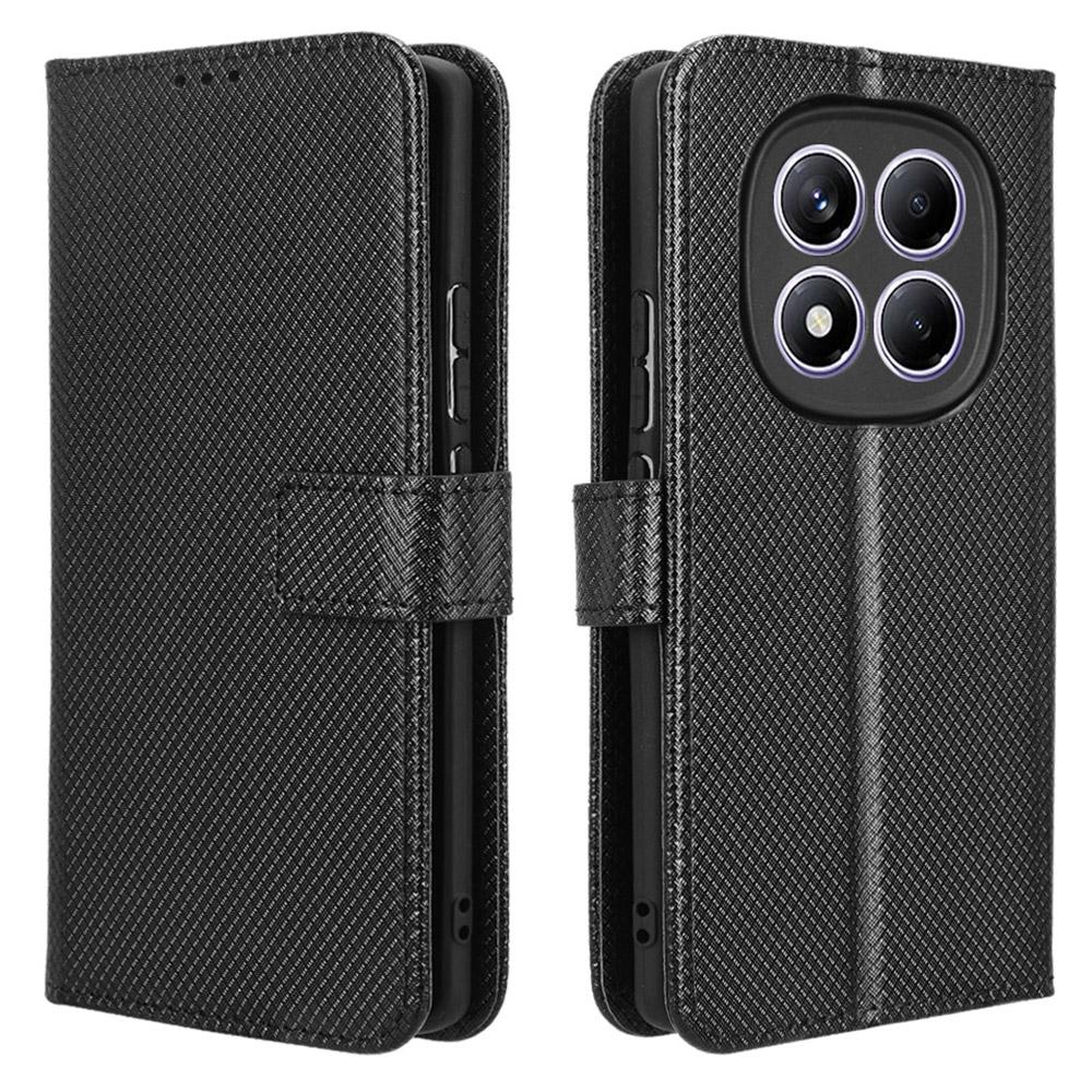 

Для Xiaomi Redmi Note 14 Pro 4G Чохол PU Шкіра Діамантова Текстура Гаманець Чохол для Телефону Black