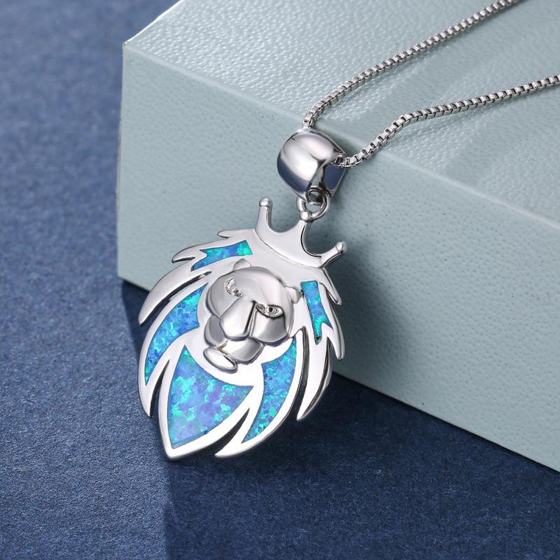 

European and American style new platinum Opal lion necklace female personality design collarbone chain neck chain