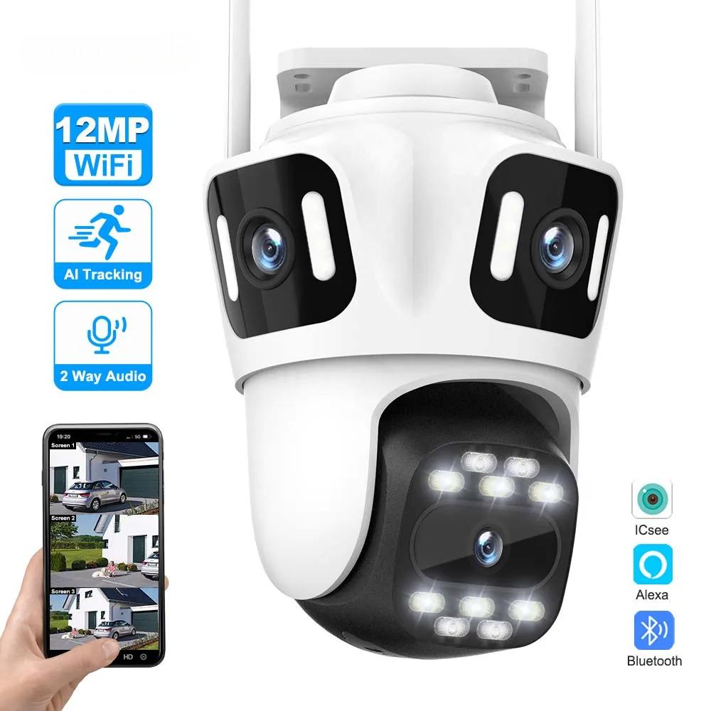 

6K 12MP Wi-Fi спостереження Відкритий об єктив Три екрани PTZ Камера Автоматичне відстеження Безпека Захист IP Cam 4K 8MP Cam No Card