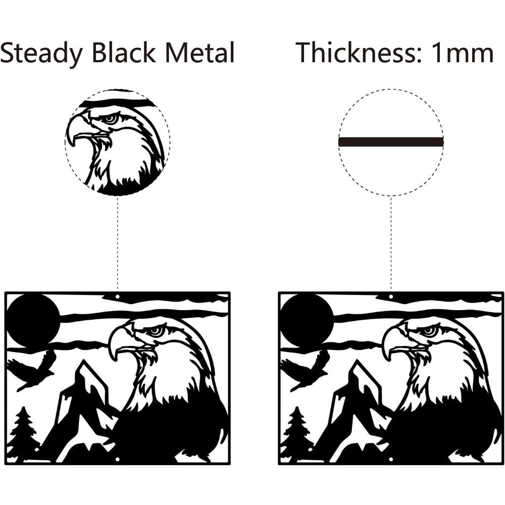 Eagle Metal Wall Art Black Mountain Hollow Sculpture Hanging Home Decor for Living Room Office Balcony 12x9Inch