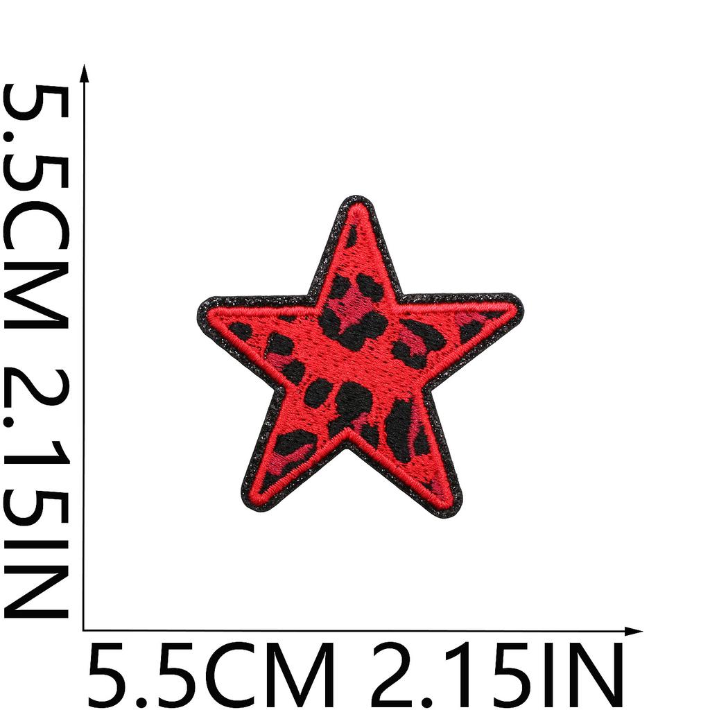 Leopard Print Embroidery Cloth Sticker Grit Leather Five-Pointed Star Patch Sticker Bag With Color Pattern Computer Embroidery Label