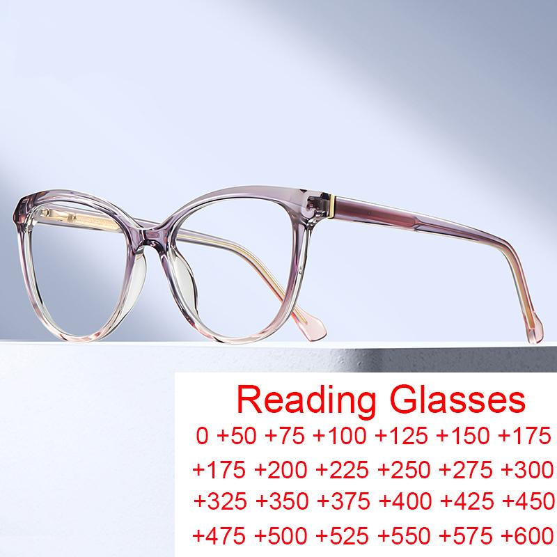Fashion Ladies Reading Glasses Ultra-Light Spring Hinge Presbyopia Eyeglasses Cat Eye Anti-Blue Light Eyewear For Female