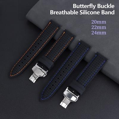 20mm 22mm Premium Silicone Watch Band Butterfly Buckle Waterproof Soft Rubber Strap Breathable Strap Replacement Universal Watch