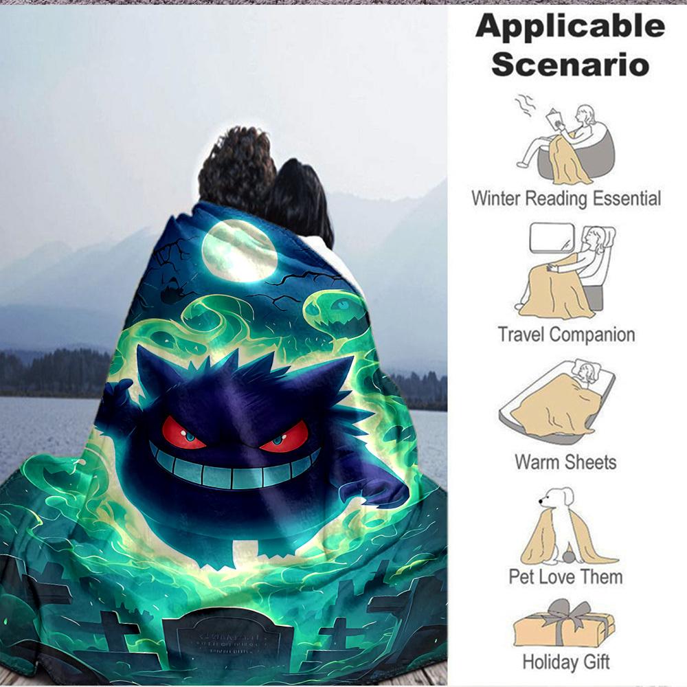 1pc Ghostly Pokémon Blanket Lightweight Flannel Blanket Throw Blanket For Sofa, Bed, Travel, Camping, Livingroom, Office, Couch