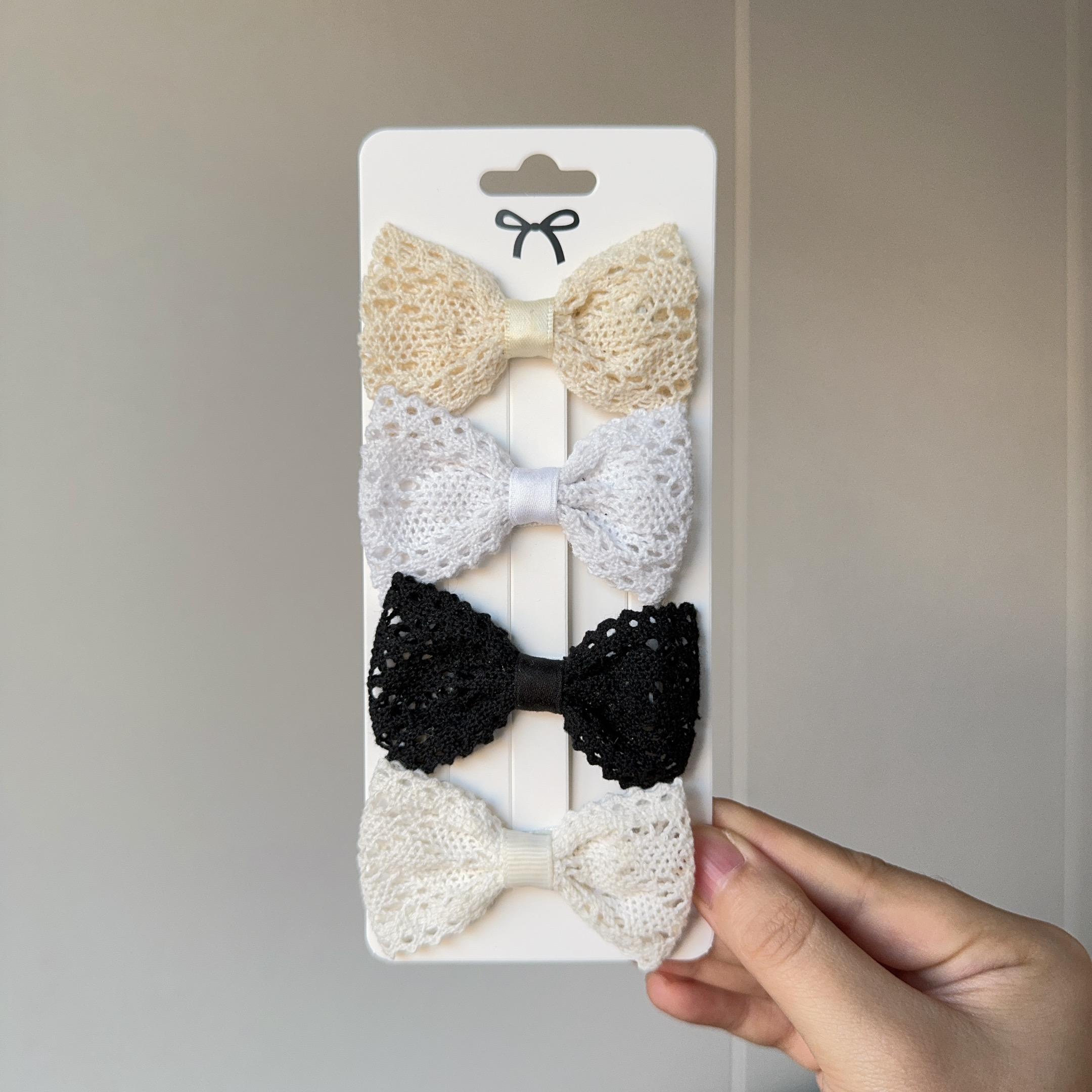 

4 шт./компл. Однотонный принт с цветами Бант Заколки для волос Детские кружевные хлопково-льняные заколки Безопасные шпильки Головные уборы Аксессуары