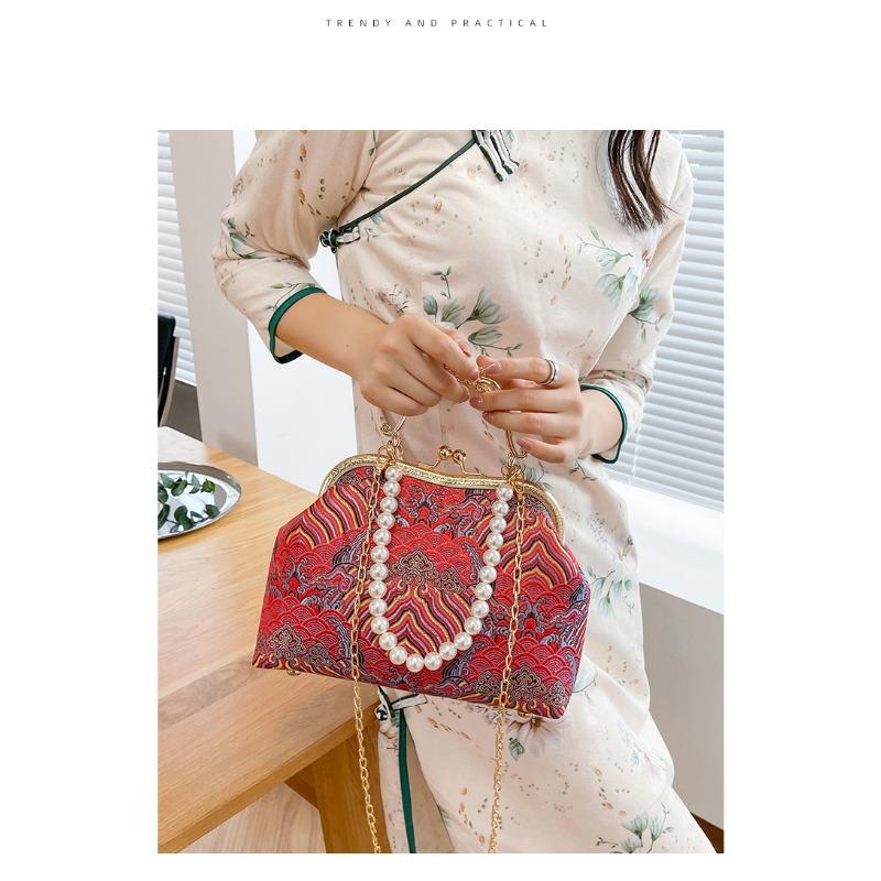 Luxury Oriental Handbag Pearl Embellished Lace Tote Bag for Women