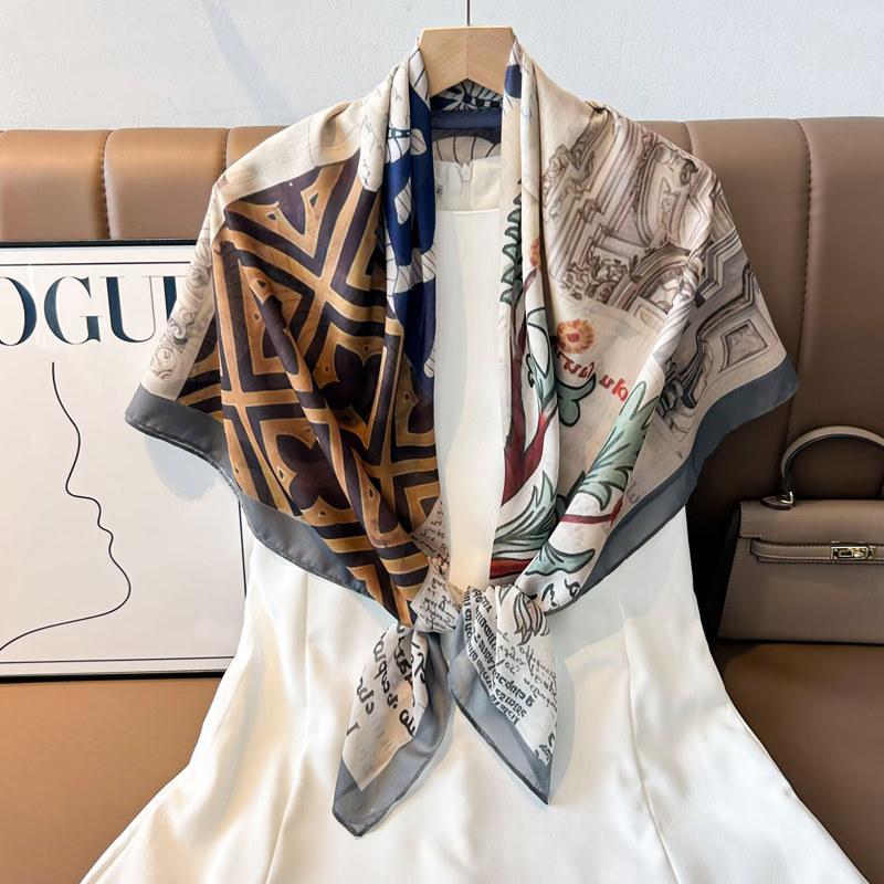 French retro ethnic style 111 imitation silk scarf large square scarf with shawl beach towel for women in spring and autumn
