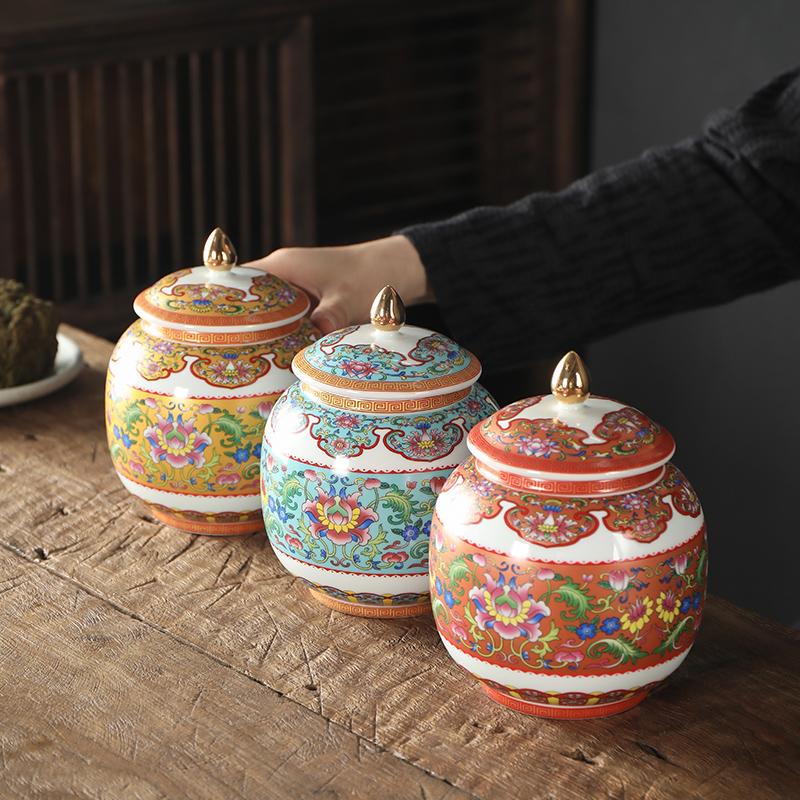 Classical Ceramic Tea Pot Painted Pattern Sealed Storage Tank Home Porcelain Candy Nuts Coffee Beans Storage Bottle Home Decor