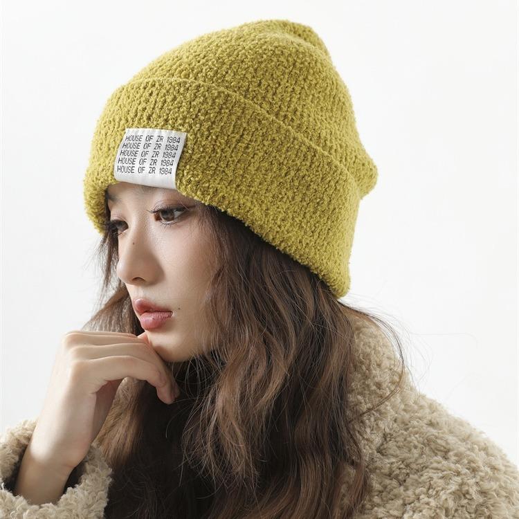 

Hat autumn and winter loose wool hat big head circumference knitted hat men and women warm ear protection show face small cold hat Adult Elastic чорний