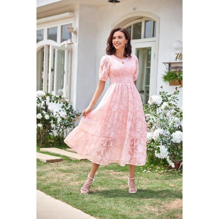 Women Floral Summer Dress Casual Loose Round Neck Short Sleeve Womens Dresses Female Fashion