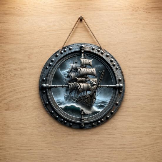 Decorative Hanging Sign Lightweight Wooden Wall Art Sign with Marine Elements Rudder Lifebuoy