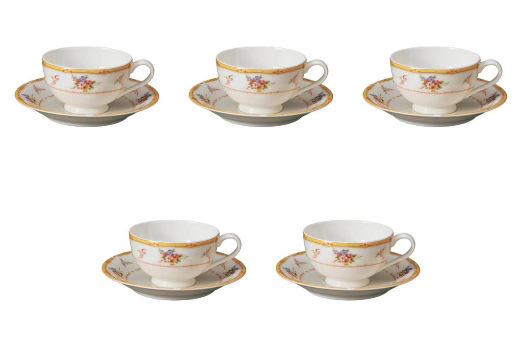 Set of 5 NB Blanche Tea Cups and Saucers x 9 x Fuse Ware Cups and Saucers by Setomonohonpo [11.5 5.5 cm, 200cc]