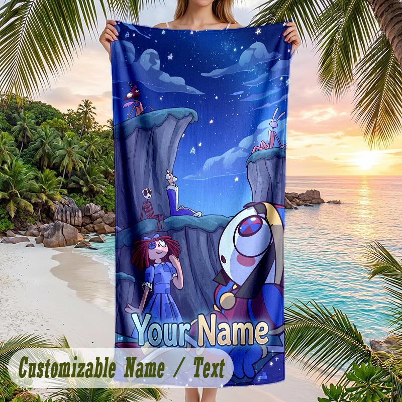 The Amazing Digital Circus Beach Towel, Personalized Custom Text, Quick Dry Soft Large Towel For Swimming Pool Travel