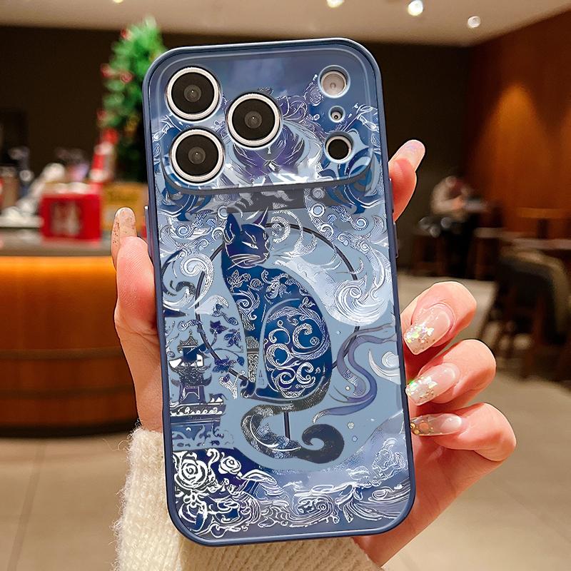 Blue Ink Cat Magnetic Phone Case For iPhone 17 Pro Max 16 15 14 13 Pro Max For Magsafe Wireless Charge Matte Hard PC Back Cover