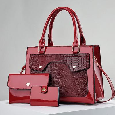 Ladies Business Large Capacity Commuter Bright Leather Women's Bag Girls Hundred Three Piece Shoulder Handbag Crocodile Decorati