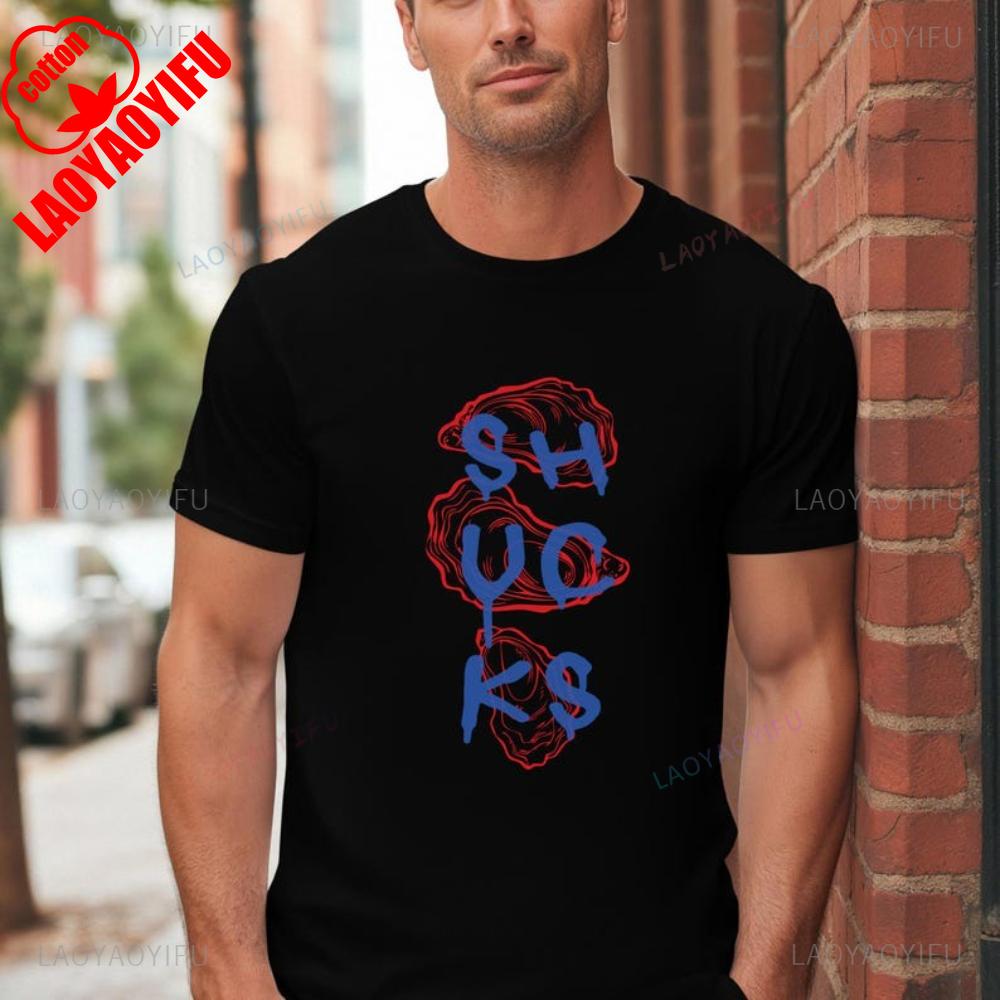 Funny Oyster Shirt Shucks Seafood Graphic T Shirts Retro Aesthetic Beach Coastal Humor Clam Bake Woman Man Cotton Tshirt