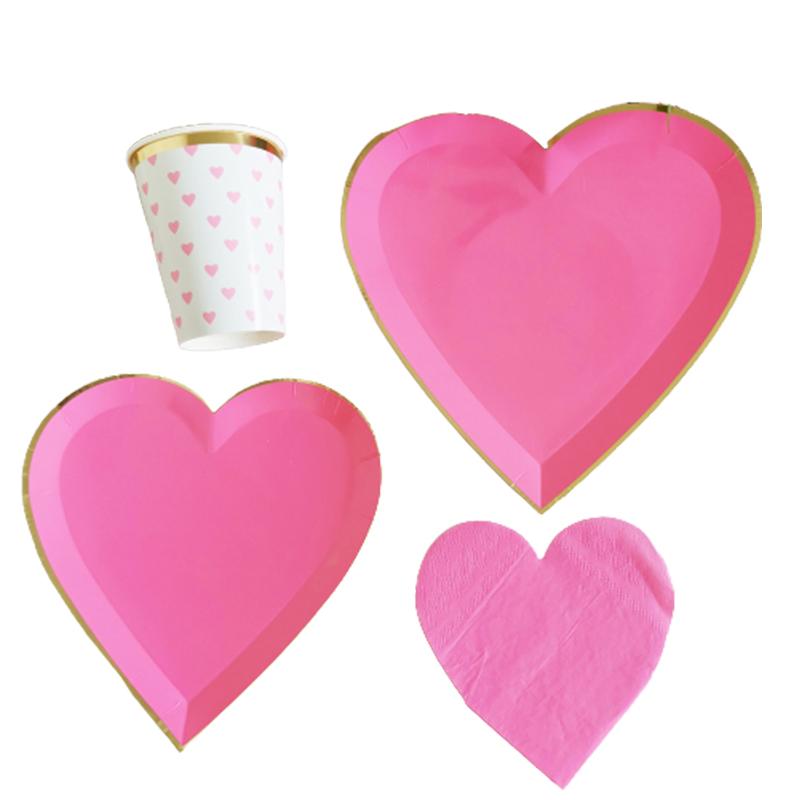 8pcs Valentine's Day Disposable Tableware Disposable Paper Plate Cute Pink Love Shape for Wedding Birthday Decor Party Supplies