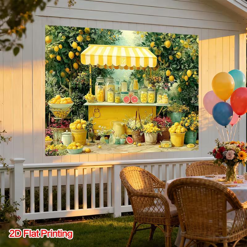 2D Fresh Lemon Tree Backdrop, Summer Lemon Shop Photography Background