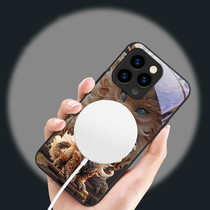 Kirin with Flowing Hair Suitable For iPhone 16E 17 Pro Max 15 Pro 14 13 Plus 12 Mini 11 16 Air 17Pro Magnetism Glass Phone Case