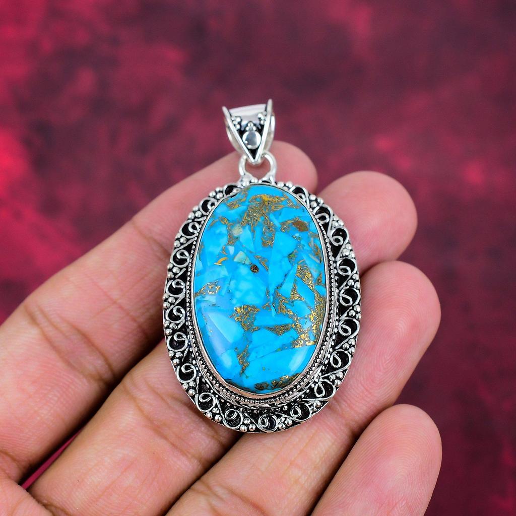 Kupfer Türkis 925 Sterling Silber Anhänger, handgefertigter Anhänger Edelstein Schmuck, Geschenke für Frau brandneuer Anhänger