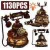 MOC Dampf Retro Serie Telefon Bausteine Karussell LED Feine Vintage Heimdeko Teile Figuren Steine Spielzeug Festival Geschenk