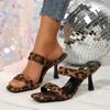 2026 New Leopard Women High Heels Slippers Sexy Shoes Square Toe Chunky Sandals Summer Woman Party Pumps Dress Sandals