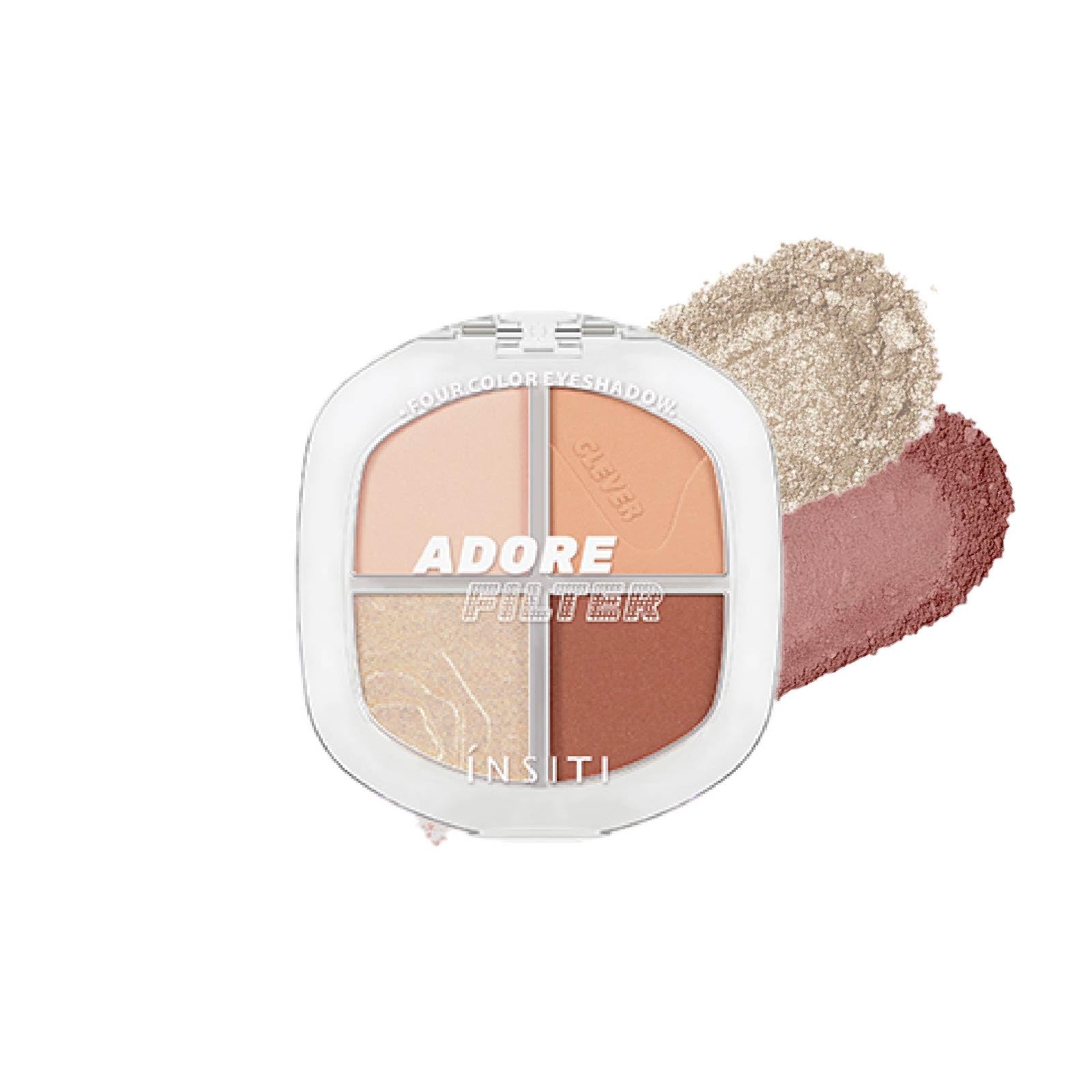 EXWICH Eyeshadow Palette, Brown Tones, Highly Pigmented, Low Fallout, Natural Makeup, 4-Color Gradient, Long-Lasting Color, Clear Case, Matte & Pearl
