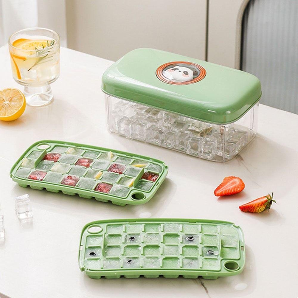 

30/60 Grid Ice Cube Tray with Storage Box Portable Ice Box Maker Ice Cube Molds Kitchen Gadget 1 Layers-Green