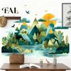 Watercolor Mountain Wall Decals 2Pcs Sticker, Peel And Stick Landscape Decal, PVC Waterproof Scenery Window Clings Mural, Removable Art Decor