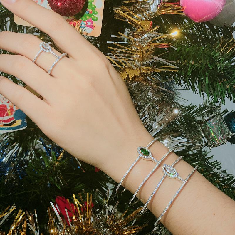 S0146 Jewelry, Micro-Inlaid Zircon Two-Layer Opening Adjustable Bracelet, Clothing Accessories Women