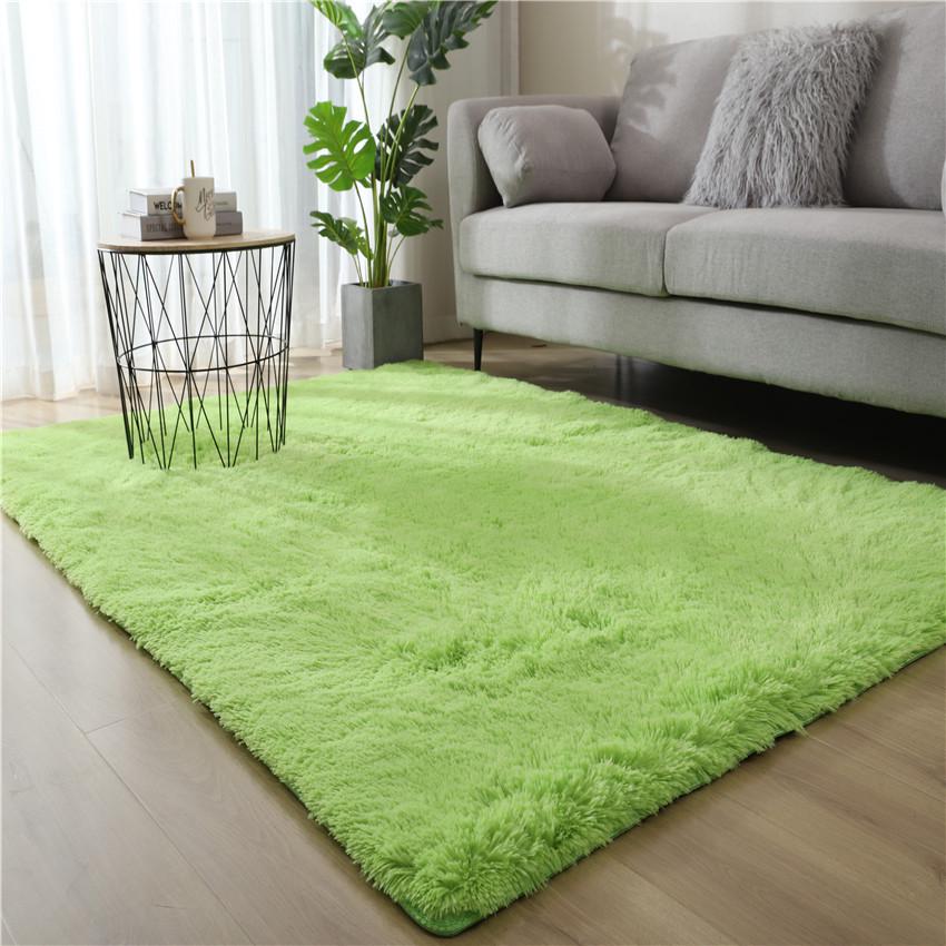 Long Pile Silk Wool Carpet - Full Coverage Bedroom and Living Room Rug, Solid Color