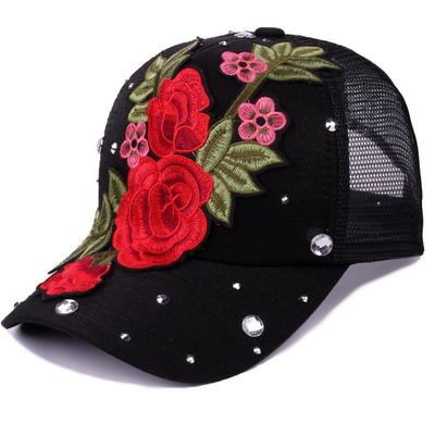 Damen-Stick-Atmungsaktiver Netzhut mit Diamant-Inlay Charmanter Sommerhut Modischer und Vielseitiger Sonnenhut Lässiger Sonnenhut