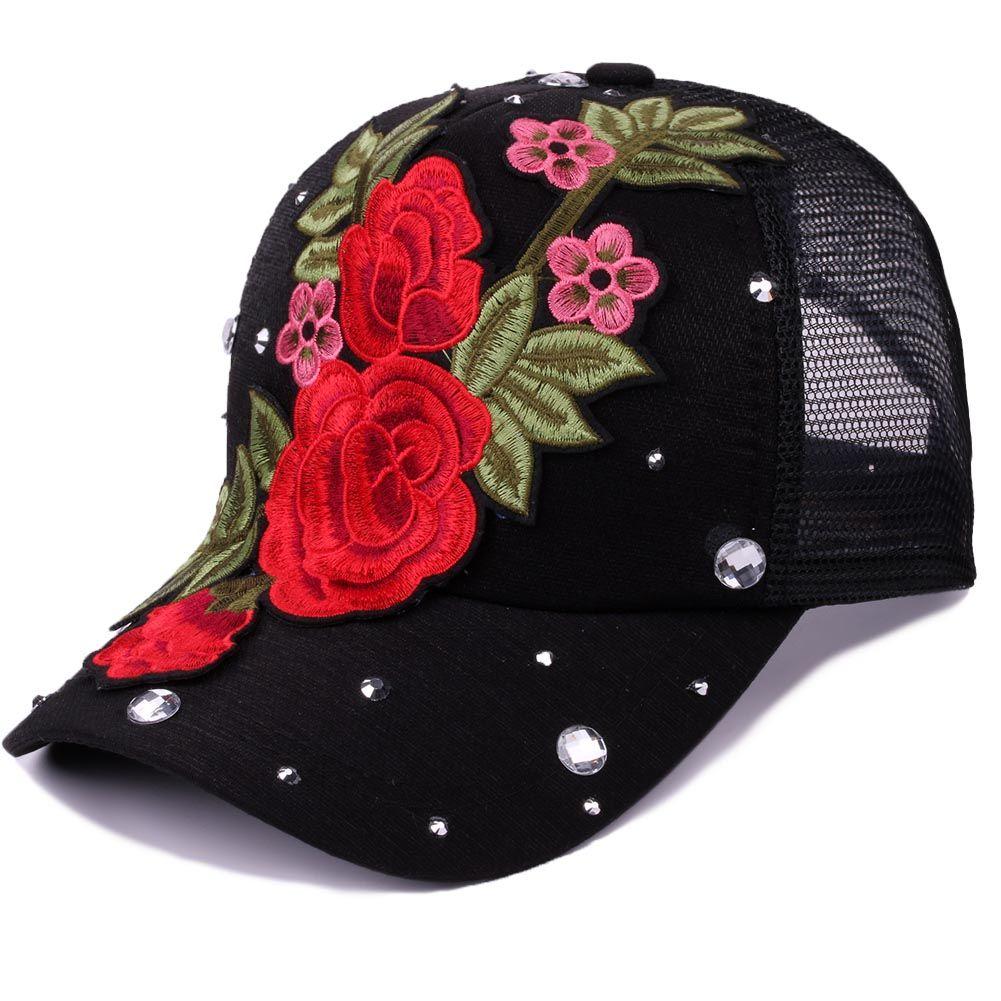 Cappello a Rete Traspirante Ricamato da Donna con Intarsi di Diamanti Affascinante Cappello Estivo alla Moda e Versatile Cappello da Sole Cappello da Sole Casual