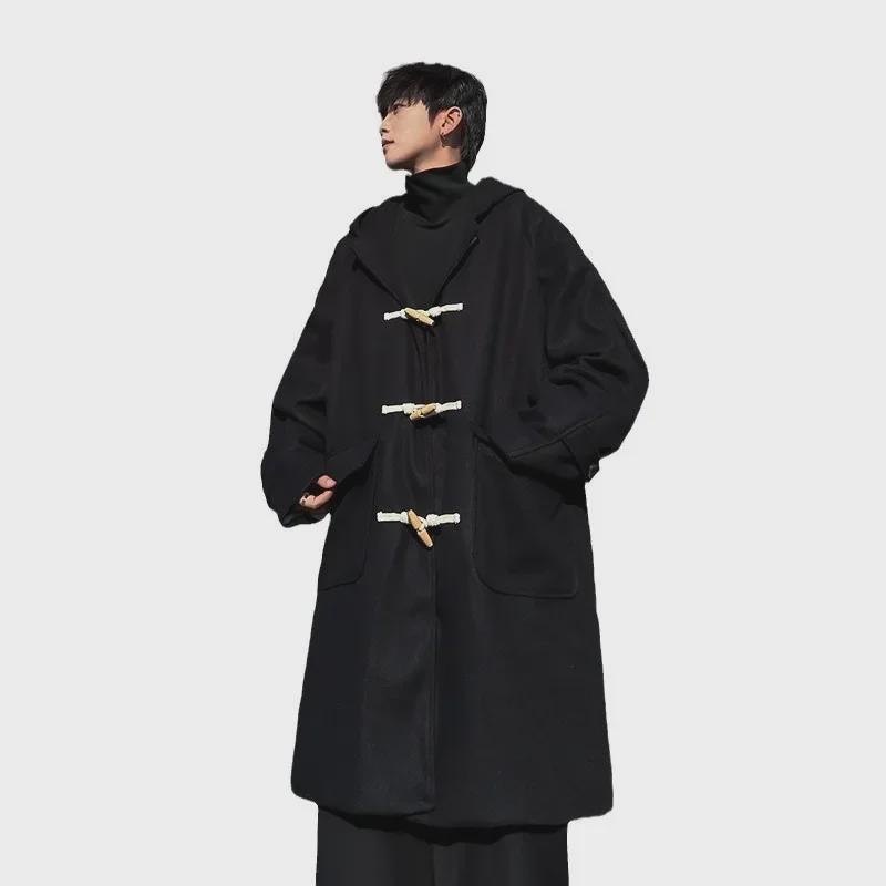 Pánský kabát z tlusté vlny v korejském stylu: Pohledný, Hřejivý, Špičkový, Volný, Ke kolenům pro Podzim/Zimu